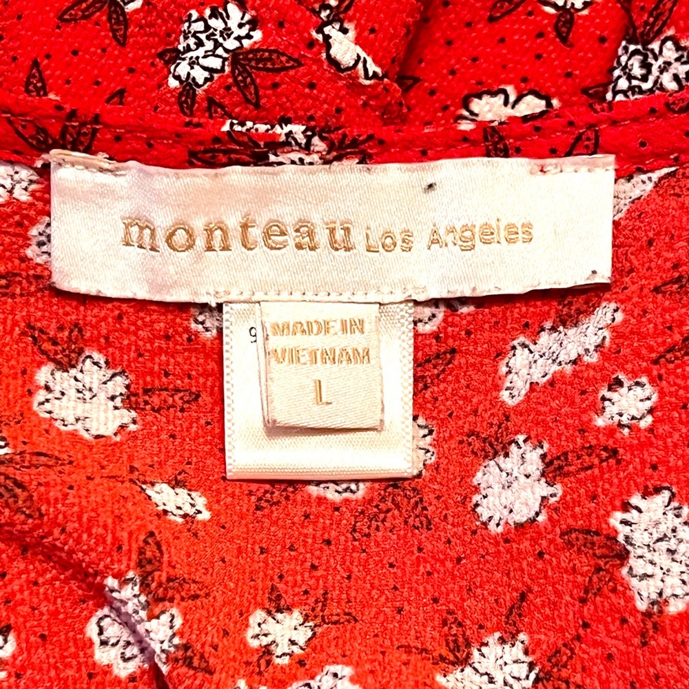 Monteau Red Floral Wrap-Style Dress with White Print - Picture 5 of 6